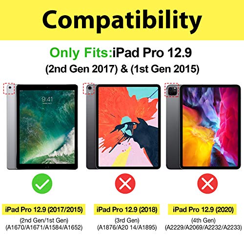 ProCase Funda para iPad Pro 12.9 2017/2015 - Carcasa Folio de Cuero con Soporte Múltiple Ángulo para iPad Pro 12,9” 1.ª 2.ª Generación, Activación/Suspensión Automática, Portalápiz Elástico -Negro