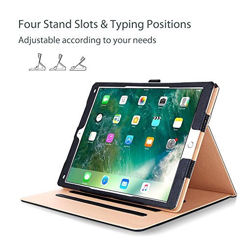 ProCase Funda para iPad Pro 12.9 2017/2015 - Carcasa Folio de Cuero con Soporte Múltiple Ángulo para iPad Pro 12,9” 1.ª 2.ª Generación, Activación/Suspensión Automática, Portalápiz Elástico -Negro