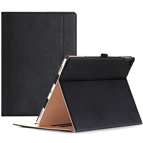 ProCase Funda para iPad Pro 12.9 2017/2015 - Carcasa Folio de Cuero con Soporte Múltiple Ángulo para iPad Pro 12,9” 1.ª 2.ª Generación, Activación/Suspensión Automática, Portalápiz Elástico -Negro