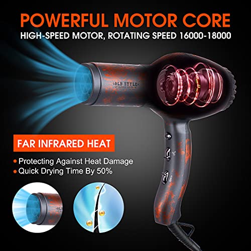 Profesional lonic Dry Secador de pelo con Tecnología Aeroprecis,2 velocidades 2 botón Frío 1600W, Potente Motor de AC,Secadores de Pelo para Mujeres y Hombres