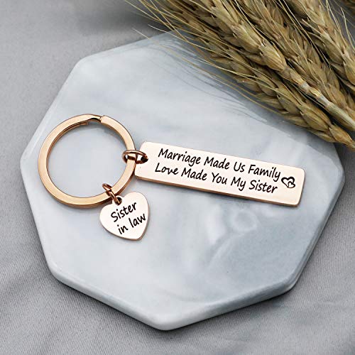 Pulsera con llavero para hermana en inglés "Matrimonio Made Us Family Love Made You My Sister"