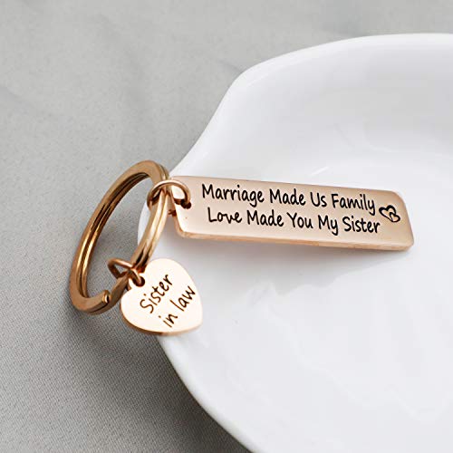 Pulsera con llavero para hermana en inglés "Matrimonio Made Us Family Love Made You My Sister"