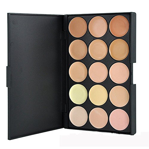 Pure Vie® 1 Pcs brochas de maquillaje + 1 Esponja Fundación Puff + 15 Colores Corrector Camuflaje Paleta de Maquillaje Cosmética Crema - Perfecto para Sso Profesional y Diario