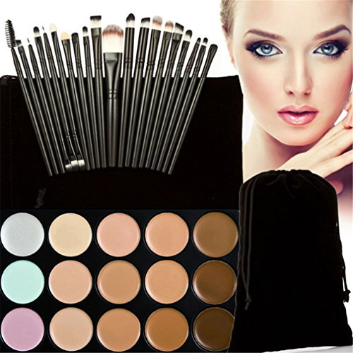 Pure Vie® 20 Pcs brochas de maquillaje + 15 Colores Corrector Camuflaje Paleta de Maquillaje Cosmética Crema - Perfecto para Sso Profesional y Diario