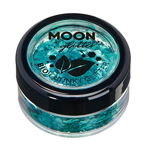 Purpurina Gruesa Biodegradable Eco de Moon Glitter - Purpurina 100% Cosmética Bio para Cara, Cuerpo, Uñas, Pelo y Labios - 3g - Turquesa