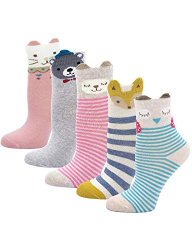 PUTUO Calcetines de Algodón Niñas Navidad Calcetines Animales, Niña Calcetines de Invierno Lindo Calcetines de Divertidos Ocasionales, 2-4 años, 5 pares