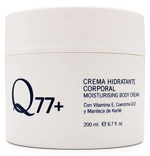 Q77+ CREMA HIDRATANTE CORPORAL - Efecto Antiage - Crema Reafirmante Antiarrugas - Tratamiento Corporal Antienvejecimiento - Con Factor77. Coenzima Q10. Ácido Alfa Lipoico. Karité y Vitamina E -200ml