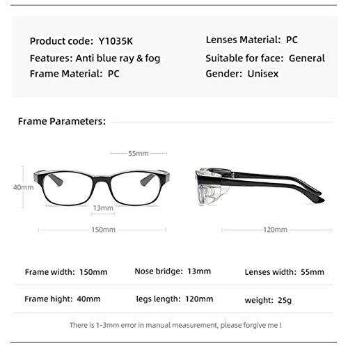 QCLU Gafas de seguridad para mujeres y hombres, gafas de polen gafas gafas de fiebre de heno, lentes claras con características de protección de ojos ligeras anti-azul anti-polen, protectores laterale