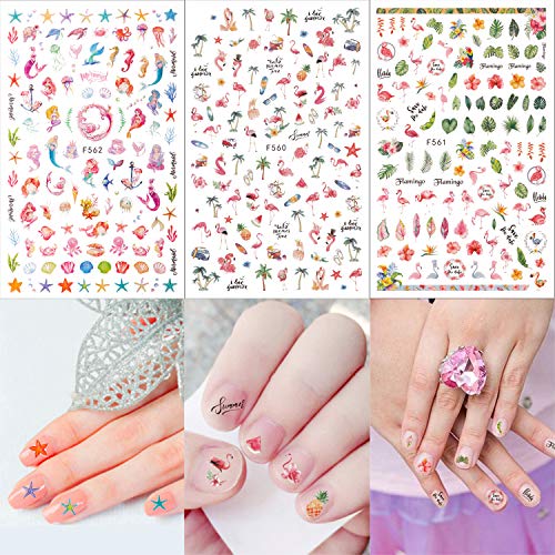 Qpout 1200 + Diseños Calcomanías de Uñas Surtidas, Flor Animal Fruta Sirena Pegatinas de Arte de Uñas 3D Consejos de Uñas Autoadhesivas Decoraciones de Manicura para Mujeres Niñas Niños, Salón Hogar