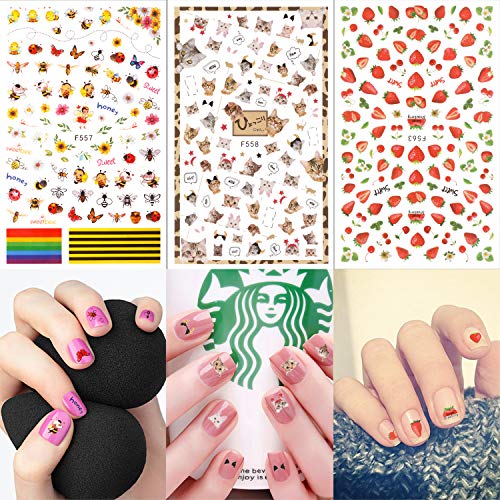 Qpout 1200 + Diseños Calcomanías de Uñas Surtidas, Flor Animal Fruta Sirena Pegatinas de Arte de Uñas 3D Consejos de Uñas Autoadhesivas Decoraciones de Manicura para Mujeres Niñas Niños, Salón Hogar