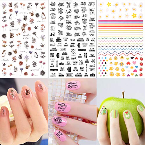 Qpout 1200 + Diseños Calcomanías de Uñas Surtidas, Flor Animal Fruta Sirena Pegatinas de Arte de Uñas 3D Consejos de Uñas Autoadhesivas Decoraciones de Manicura para Mujeres Niñas Niños, Salón Hogar