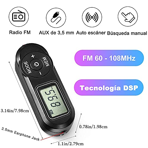 Radio portátil FM de Bolsillo con Pantalla Digital LCD Digital, Auriculares, Radio Walkman de Bolsillo con preajuste, para Trotar, Caminar, Viajar