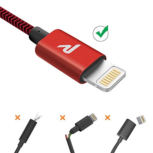 RAMPOW Cable iPhone Cable Lightning [Apple MFi Certificado] Nylón Duradero Cargador iPhone Compatible con iPhone 11 11 Pro XS MAX XR X 8 7 6S 6 5 5S 5C SE iPad iPod y más - 1M, Rojo