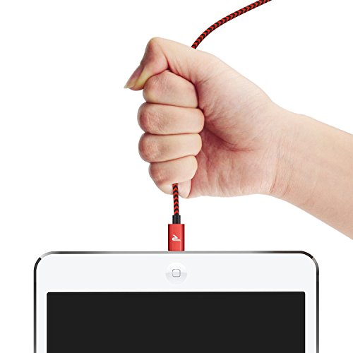 RAMPOW Cable iPhone Cable Lightning [Apple MFi Certificado] Nylón Duradero Cargador iPhone Compatible con iPhone 11 11 Pro XS MAX XR X 8 7 6S 6 5 5S 5C SE iPad iPod y más - 1M, Rojo