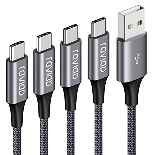 RAVIAD Cable USB Tipo C, [4Pack 0.5M 1M 2M 3M] Cargador Tipo C Nylon Carga Rápida y Sincronización Cable USB C para Galaxy A02s/A03s/S10/S9/M12, Huawei, Redmi 9A/10, Realme 8, OnePlus 8T, Poco X3 Pro