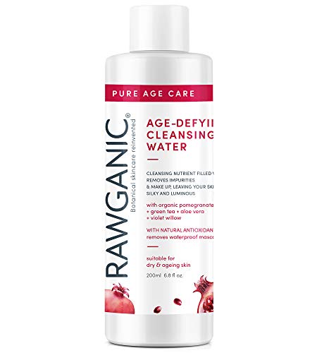 RAWGANIC Anti-aging Cleansing Water - Agua micellar suave e hipoalergénica con Aloe Vera, Granada, Sauce Violeta y Té Verde - Botella de 200ml (botella de 200 ml)