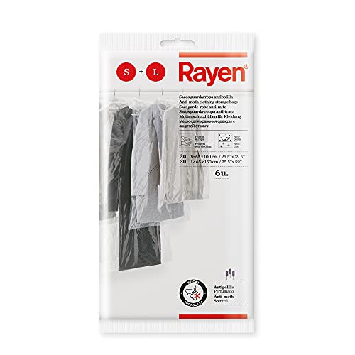 Rayen | Sacos guardarropa antipolilla | Funda de armario | Antipolillas y antipolvo | Protege tu ropa | Pack 6 unidades | Talla S (3u): 65x100cm | Talla L (3u): 65x150cm