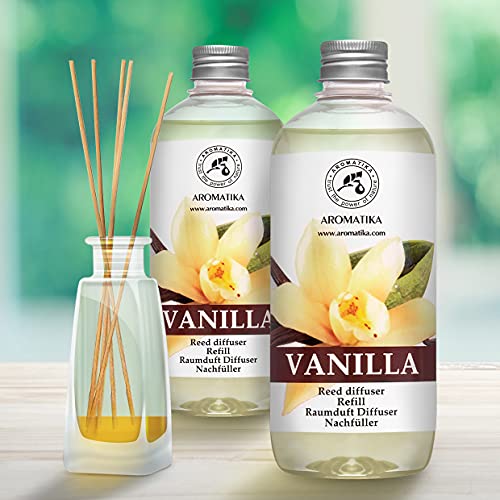 Recambio de Vainilla 1L - 2 x 500ml - Relleno Difusor - Difusores Aromáticos - Ambientador - Difusor Perfumado - Fragancia para la Habitación - Difusor Perfumado de Vainilla - Aroma Vainilla