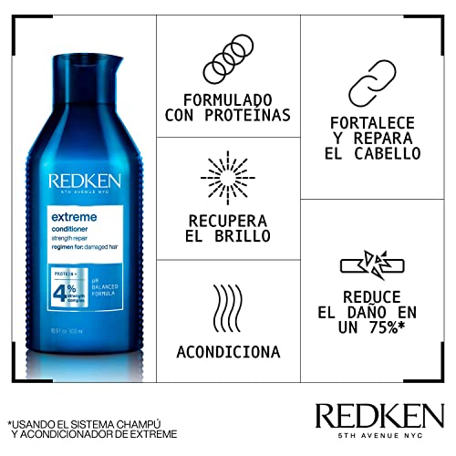 Redken | Champú y Acondicionador Reparador con Proteínas para Cabello Dañado, Extreme, Formato 500 ml