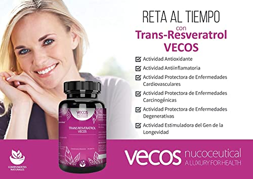 Resveratrol Puro para Reforzar el Sistema Inmunológico - Trans-Resveratrol Vecos - 60 Cápsulas - Contribuye al Mantenimiento Normal de la Piel - Propiedades Antioxidantes