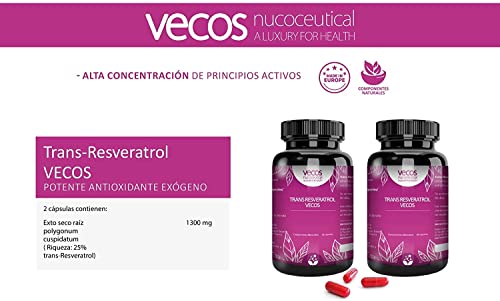 Resveratrol Puro para Reforzar el Sistema Inmunológico - Trans-Resveratrol Vecos - 60 Cápsulas - Contribuye al Mantenimiento Normal de la Piel - Propiedades Antioxidantes