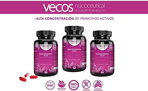 Resveratrol Puro para Reforzar el Sistema Inmunológico - Trans-Resveratrol Vecos - 60 Cápsulas - Contribuye al Mantenimiento Normal de la Piel - Propiedades Antioxidantes