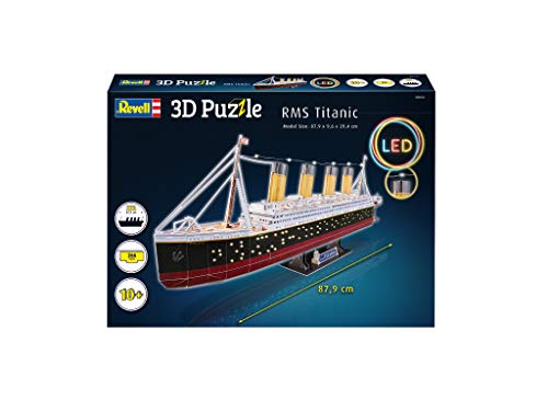 Revell 3D Puzzle- Probablemente el Barco más Famoso del Mundo, RMS Titanic con iluminación LED Descubre 3D, diversión para jóvenes y Mayores, Color Coloreado (154)