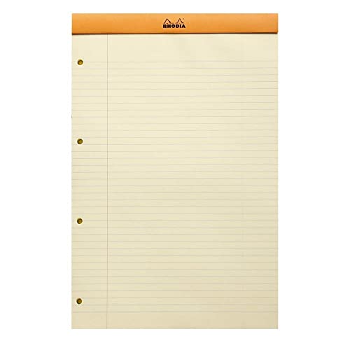 RHODIA 119660C - Bloc-Notes Agrafé N°119 Orange - A4+ - Ligné - 80 Feuilles Détachables Perf.4 Trous - Papier Clairefontaine Jaune 80G - Couverture en Carte Enduite Souple et Résistante - Basics