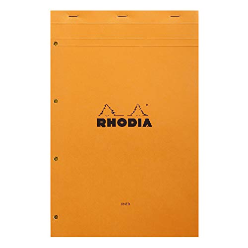 RHODIA 119660C - Bloc-Notes Agrafé N°119 Orange - A4+ - Ligné - 80 Feuilles Détachables Perf.4 Trous - Papier Clairefontaine Jaune 80G - Couverture en Carte Enduite Souple et Résistante - Basics