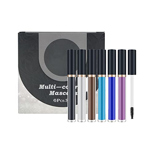 Rímel de colores para pestañas, 6 piezas/juego de rímel impermeable de colores para maquillaje de ojos de cosplay con negro, blanco, marrón, azul claro, morado, azul