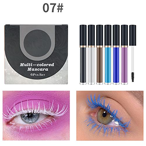 Rímel de colores para pestañas, 6 piezas/juego de rímel impermeable de colores para maquillaje de ojos de cosplay con negro, blanco, marrón, azul claro, morado, azul