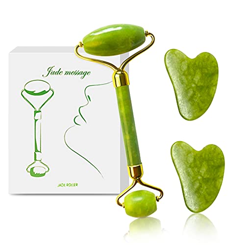 Rodillo de jade,Masajeador Facial Jade Roller,Natural Jade Roller Massager,con 2 espátulas de jade,antienvejecimiento,adecuado para la piel de la cara y el cuello