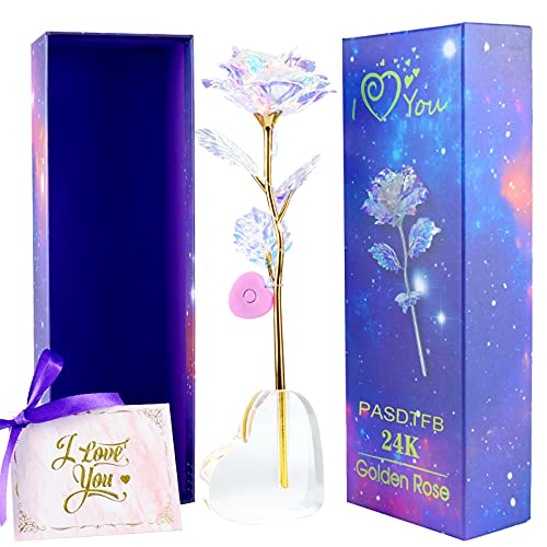 Rosa 24K Rosa de la Galaxia Rosa Eterna Chapadas en Oro Rosas Flores Artificiale Luz LED con Caja de Regalo y Soporte Regalos para Madre Día de la Madre Día de San Valentín Aniversario Boda Cumpleaños