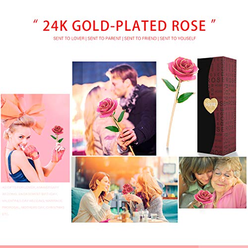 Rosa Oro 24 K Rosas Eterna Flores Artificiales Mejor Regalo Con Soporte Transparente y Caja Regalo para Esposa Mom Novia En Navidad, San Valentín, Cumpleaños, Día de la Madr, el Día de San Valentín