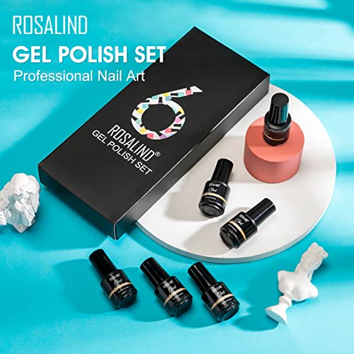 ROSALIND 6 ​Colore Pintauñas Semipermanentes, Rosa Brillo Blanco Desnudo Gris ​Colore Esmaltes Permanentes Para Uñas, 7ml Kit Manicura Semipermanente, UV Gel de uñas semipermanente Soak Off 6Pcs