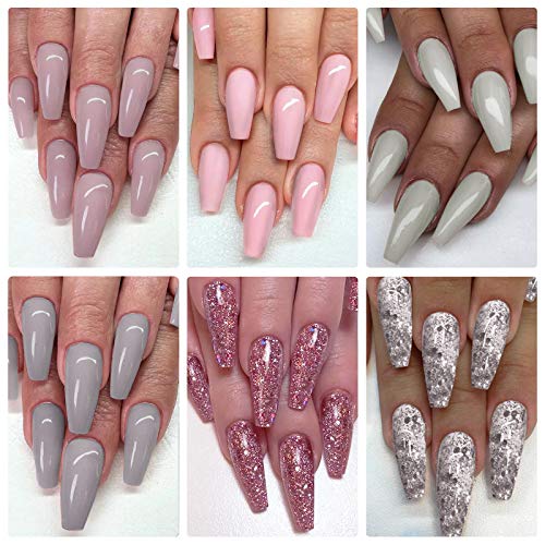 ROSALIND 6 ​Colore Pintauñas Semipermanentes, Rosa Brillo Blanco Desnudo Gris ​Colore Esmaltes Permanentes Para Uñas, 7ml Kit Manicura Semipermanente, UV Gel de uñas semipermanente Soak Off 6Pcs