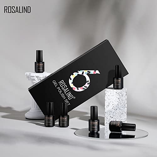 ROSALIND Esmaltes Semipermanentes, 6 Colores Gris Pintauñas Semipermanente Kit de Esmalte de Uñas en Gel UV LED 7ml