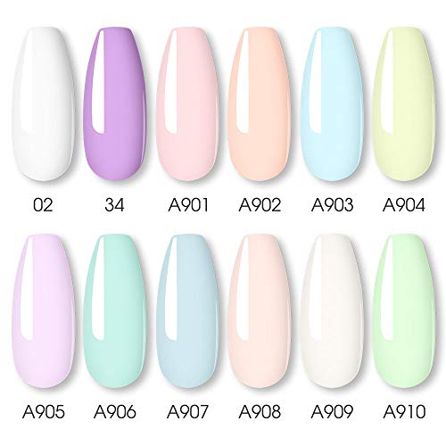 ROSALIND Esmaltes Semipermanentes Pastel, Nude Blanco Rosa Naranja Azul Lila Verde Colore Dulces de Verano Colección Pintauñas Semipermanente Uñas Gel UV LED para Verano Viaje y Carnaval 7ml 12pcs