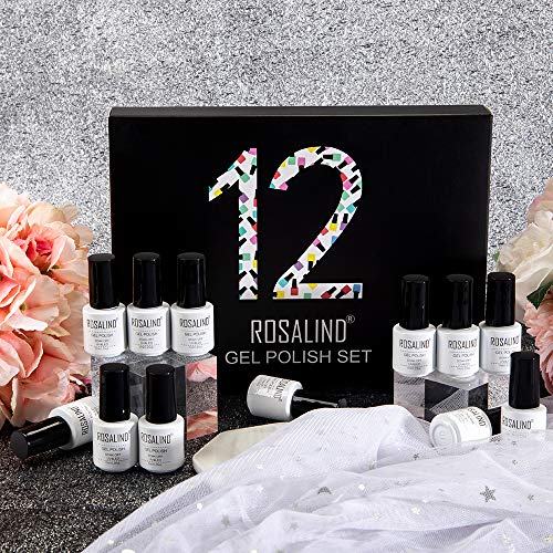 ROSALIND Esmaltes Semipermanentes Pastel, Nude Blanco Rosa Naranja Azul Lila Verde Colore Dulces de Verano Colección Pintauñas Semipermanente Uñas Gel UV LED para Verano Viaje y Carnaval 7ml 12pcs