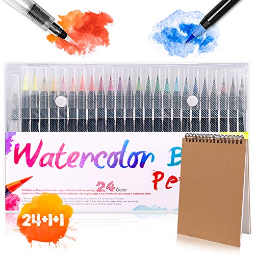 Rotuladores con Punta de Pincel,Bolígrafos de Pincel GVOO 24 Colores Rotuladores Acuarelable para Colorear Dibujar Cómic Caligrafía Diseño de Letras