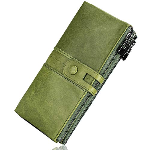 ROULENS - Cartera de Piel con Cremallera para Mujer (Verde)