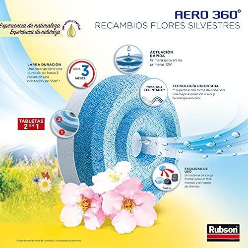 Rubson Recambios para deshumificador Aero 360, color blanco, olor flores silvestres, 450 g