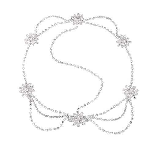 Runmi Cadena de cabeza de cristal, diadema de plata, accesorio para el cabello de flores, para festivales, boda, accesorios para el cabello para mujeres y niñas