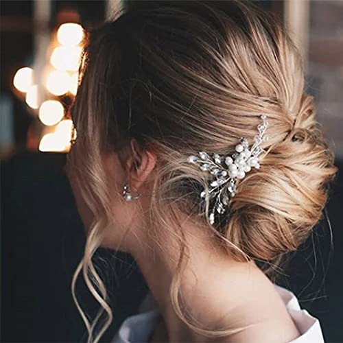 Runmi Peines para el pelo de novia, perlas plateadas, accesorios para el cabello para mujeres y niñas