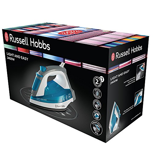 Russell Hobbs Plancha de Ropa Light and Easy - 2400 W, Suela Antiadherente, Golpe de Vapor 90 g, Vapor Continuo 25 g, Azul - 23590-56