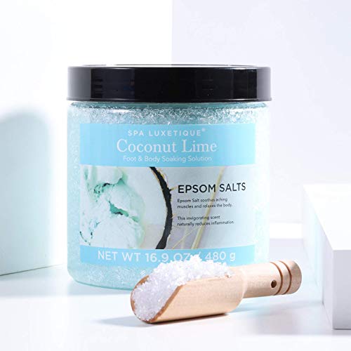 Sal de Epsom - Spa Luxetique Sales de Baño Naturales, Sal de Epsom Pura 3x480g a Lavanda, Vainilla, Coco y Lima, Baño y Cuidado Personal, Revitaliza Músculos Doloridos, Regalo de Año Nuevo