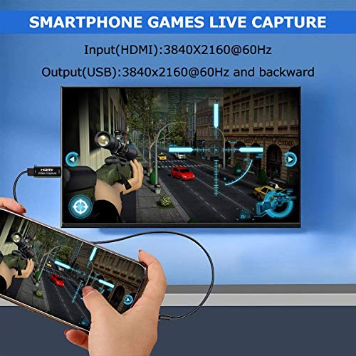 Salley Capturadora de Video, HDMI a USB, 3.0 Vídeo Game Capture 1080P 60FPS,ransmisión en Vivo de Transmisión de Vídeo para Juegos, Transmisión, Enseñanza, Videoconferencia(Black)