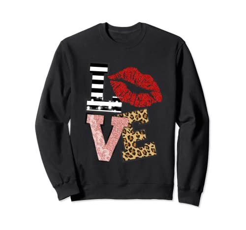 San Valentín Labios Rojos Amor Leopardo Sudadera