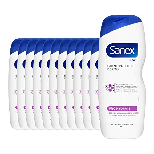 Sanex Biome Protect Dermo Prohydrate, Gel de Ducha o Baño para Pieles Muy Secas, Pack 12 Uds x 600ml