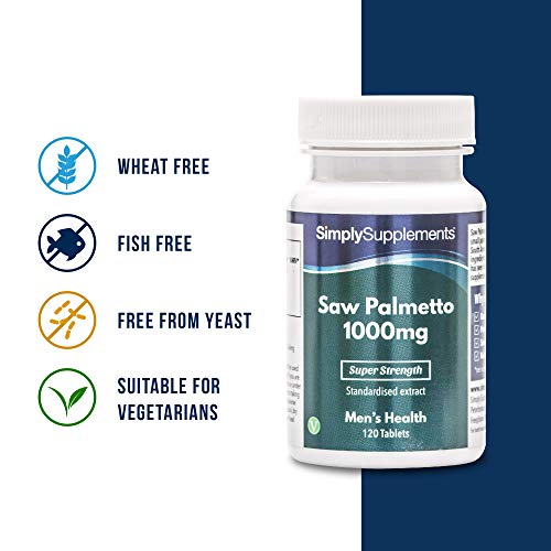 Saw Palmetto 1000mg - ¡Bote para 2 meses! - Apto para veganos - 120 Comprimidos - SimplySupplements